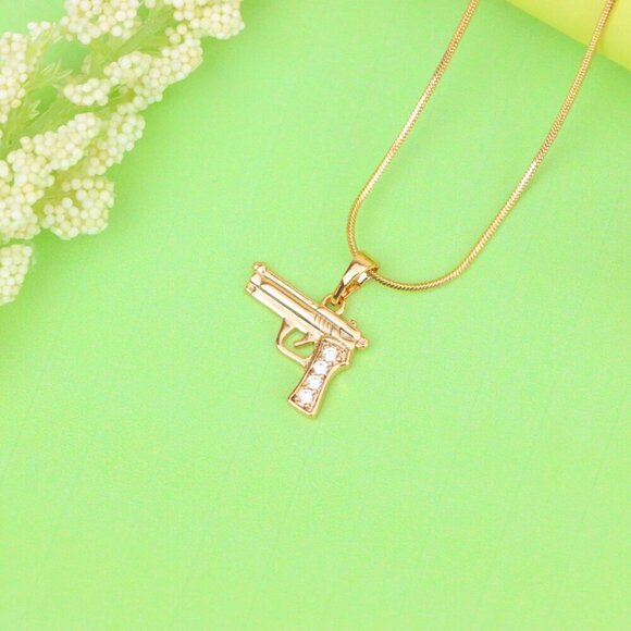 "Rose Gold Gun Shape Pendant with CZ Detail – Bold Stylish Design, XPPT1403 - Picture 12 of 13